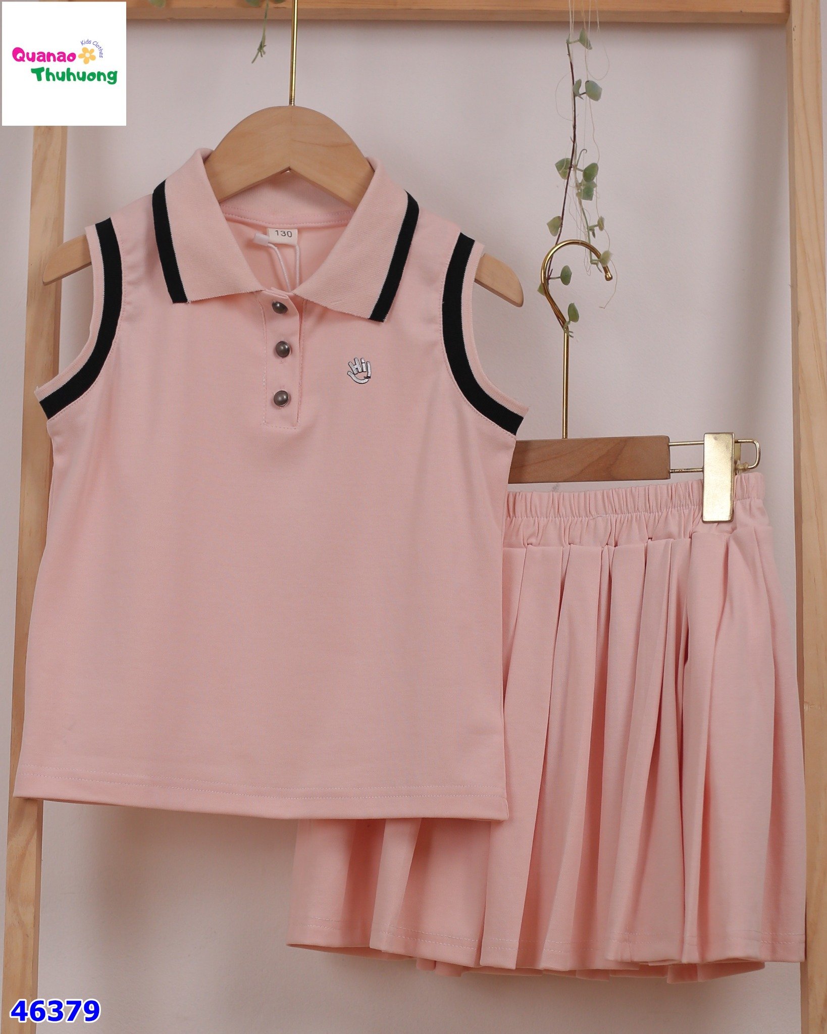 Set váy Polo hồng chữ Hi