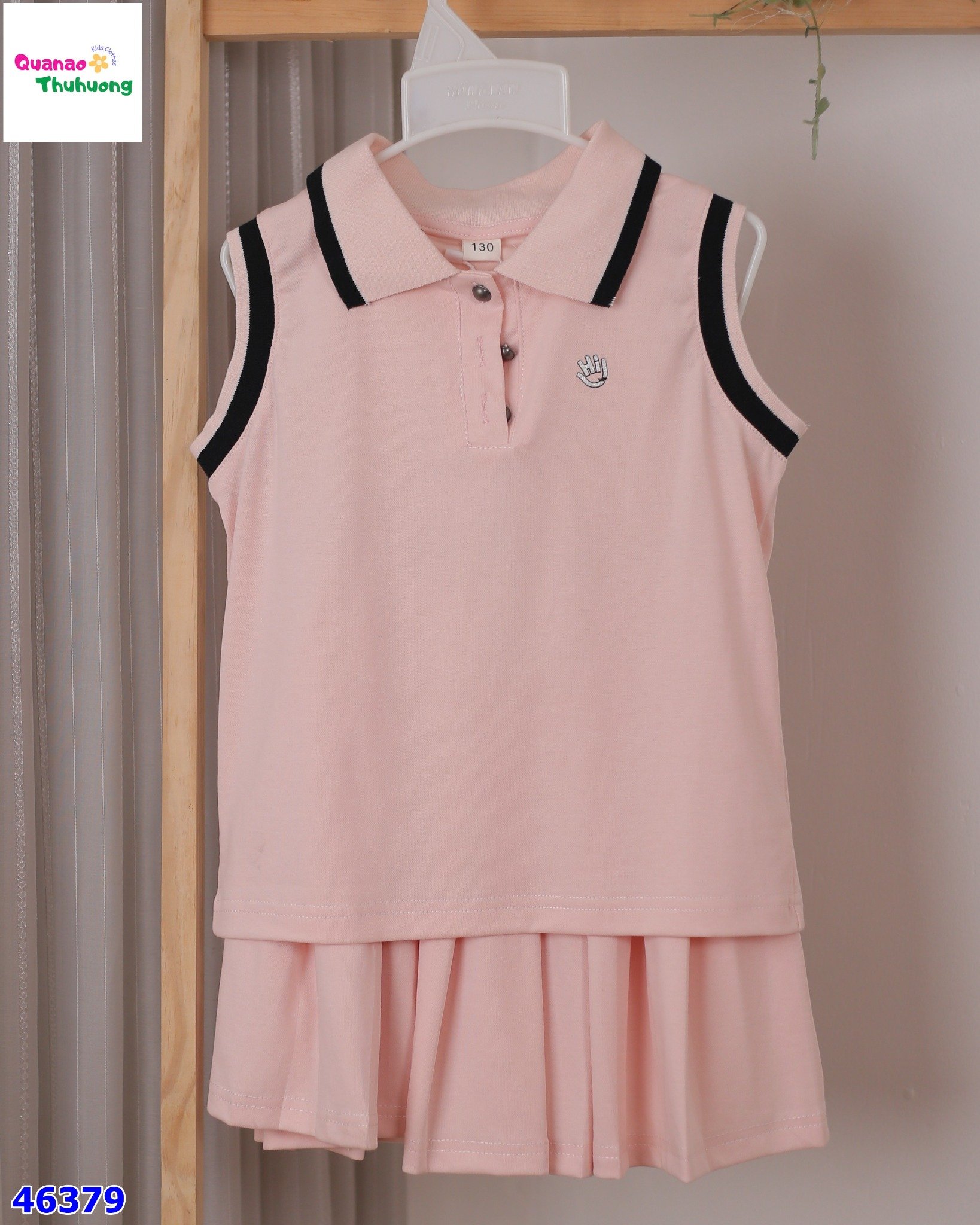 Set váy Polo hồng chữ Hi
