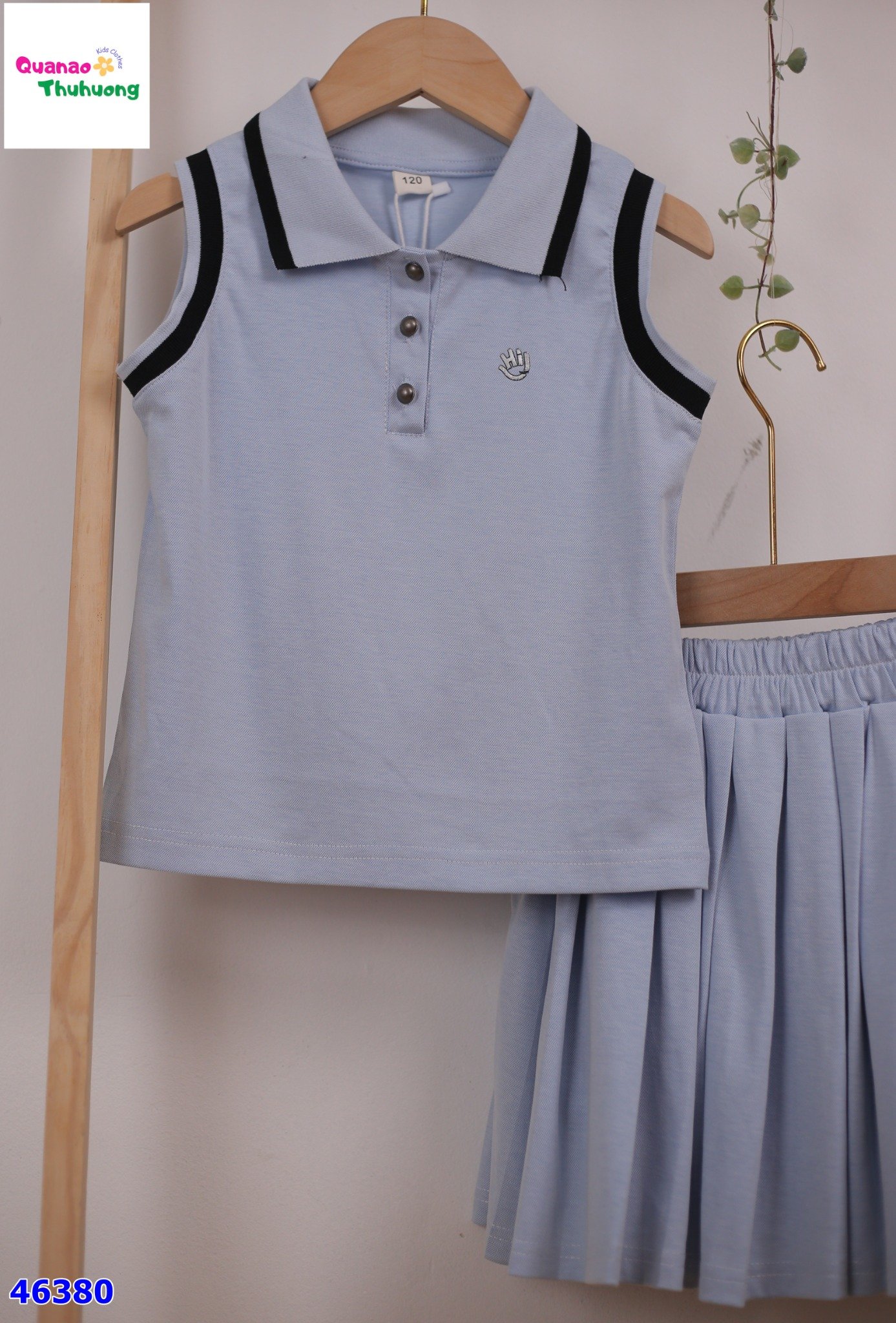 Set váy Polo xanh dương chữ Hi