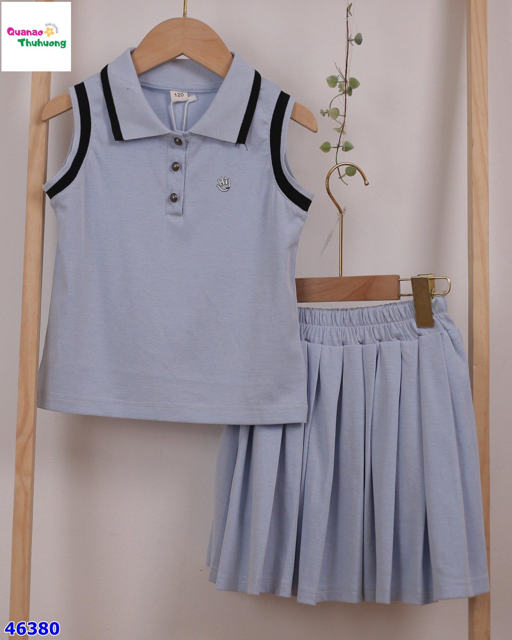 Set váy Polo xanh dương chữ Hi