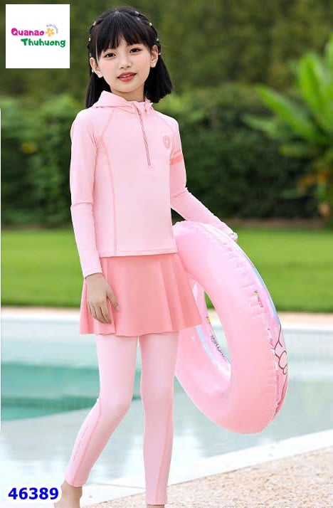 Đồ bơi hồng dài tay có nón
