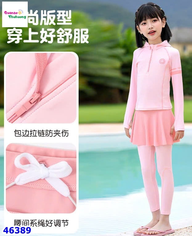 Đồ bơi hồng dài tay có nón