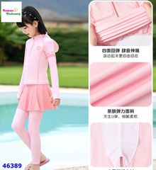 Đồ bơi hồng dài tay có nón