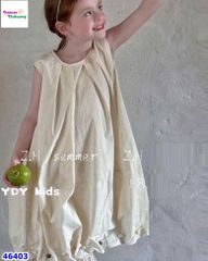 Đầm ZH Kids kem viền dây hạt gỗ