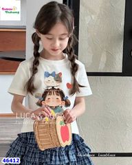 Set Luca cô gái & mèo, váy caro xanh