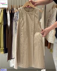 Đầm ZH suông nâu đậm xếp ly xéo