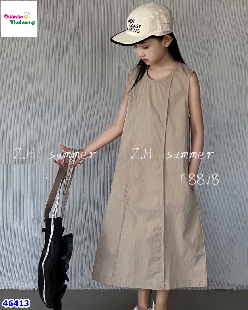 Đầm ZH suông nâu đậm xếp ly xéo