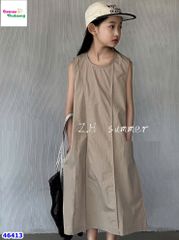 Đầm ZH suông nâu đậm xếp ly xéo