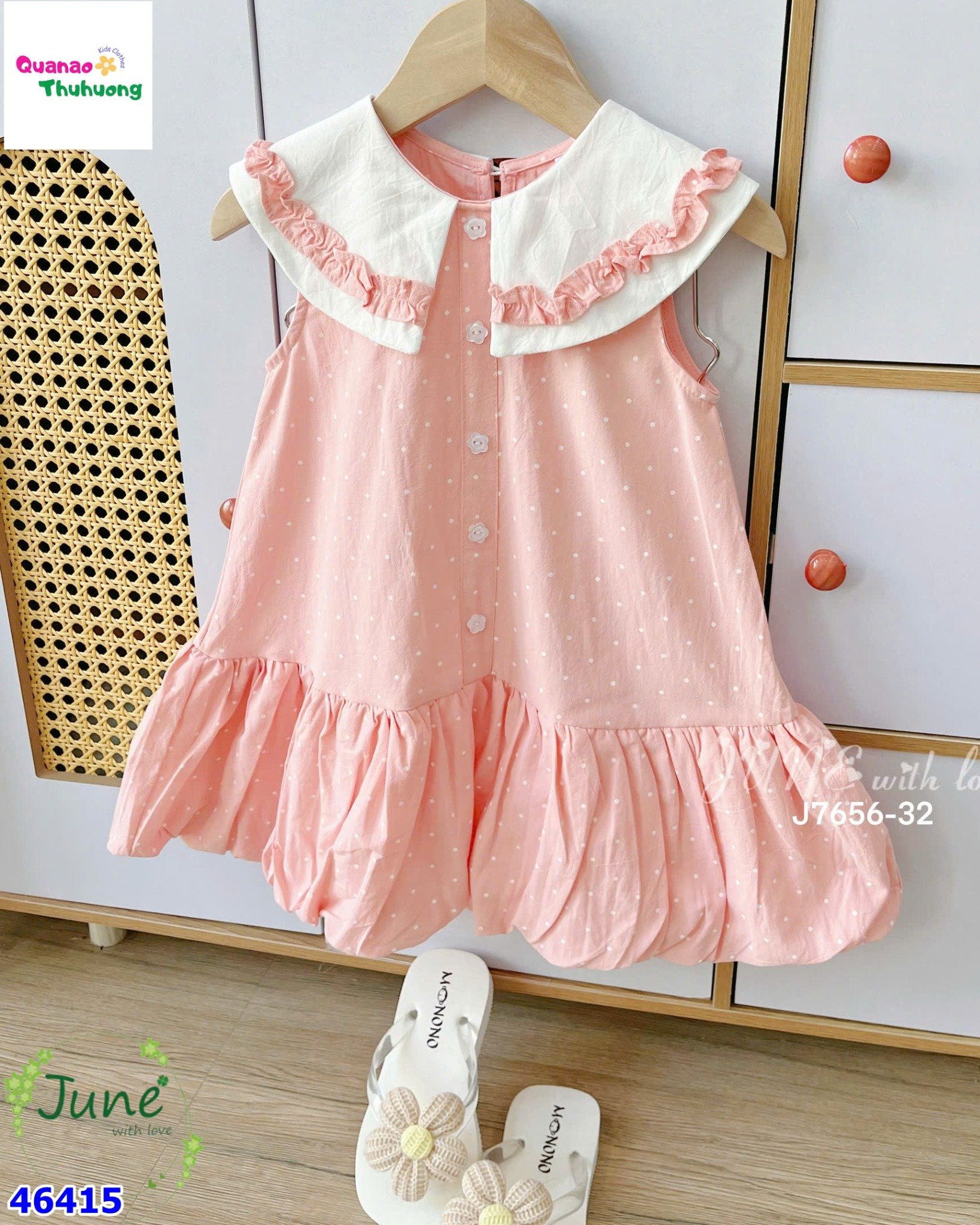 Đầm June hồng chấm bi
