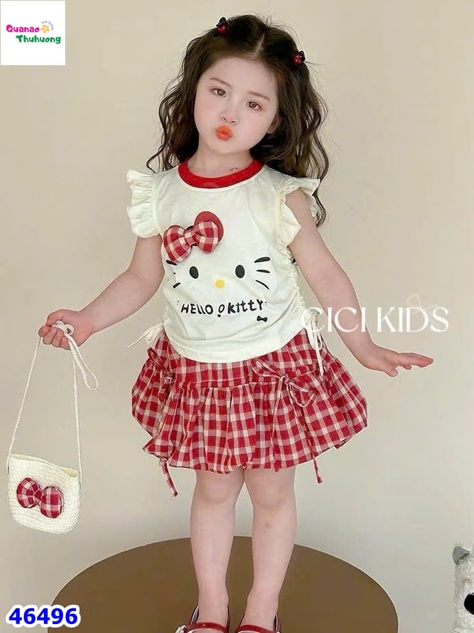 Set váy Cici kem Hello Kitty nơ