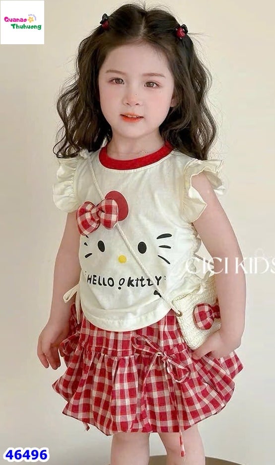 Set váy Cici kem Hello Kitty nơ