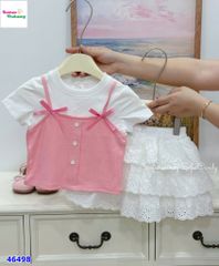 Set váy MiaKid hồng đính nơ, váy trắng