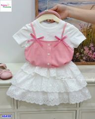 Set váy MiaKid hồng đính nơ, váy trắng