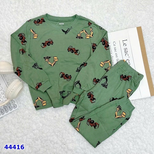 Bộ dài Pekkle xanh rêu xe múc - size 10-12y