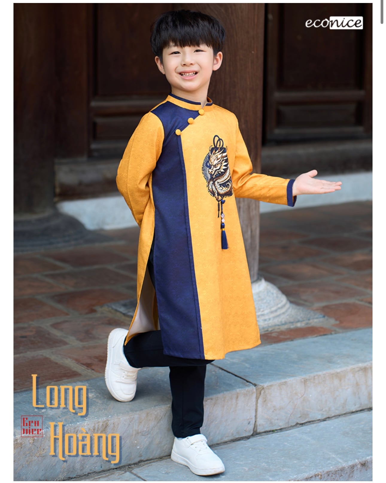 Áo dài EcoNice vàng Rồng