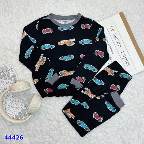 Bộ dài Pekkle đen nhiều xe - size 10-12y