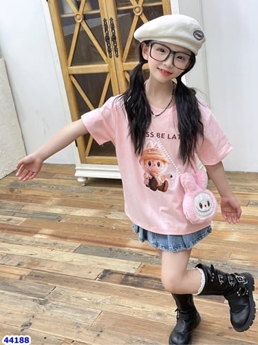 Áo hồng Labubu Latte+thú bông - size 110