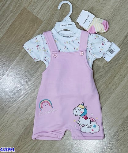 Set yếm bodysuit Empori hồng Unicorn - size 24m