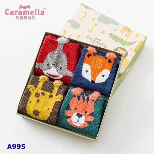 Hộp 4 vớ Caramella xanh cá sấu - size 14-16cm