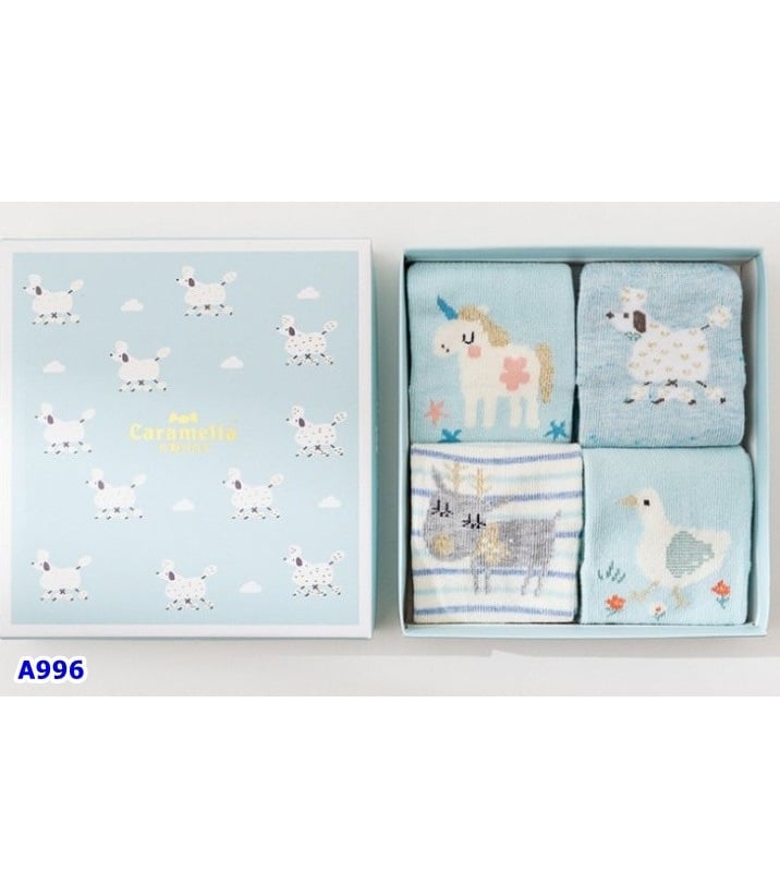 Hộp 4 vớ Caramella xanh - size 14-16cm