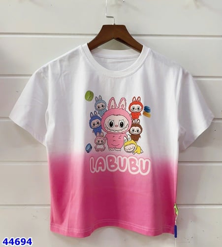 Áo thun trắng loang hồng nhìu Labubu - size 160