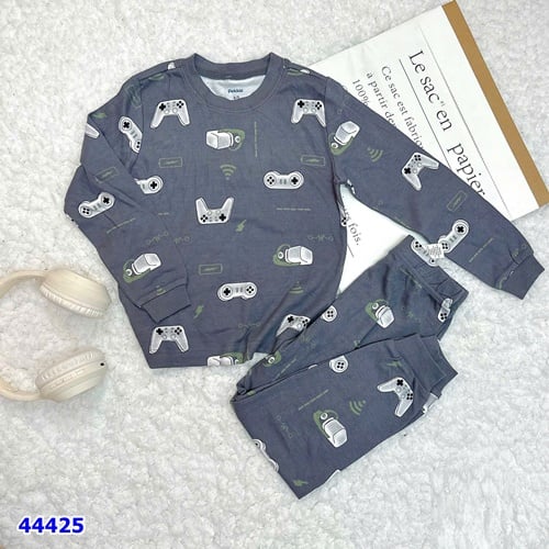 Bộ dài Pekkle xám đậm máy game - size 2-3y