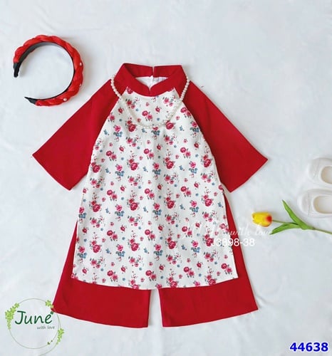 Áo dài June đỏ hoa