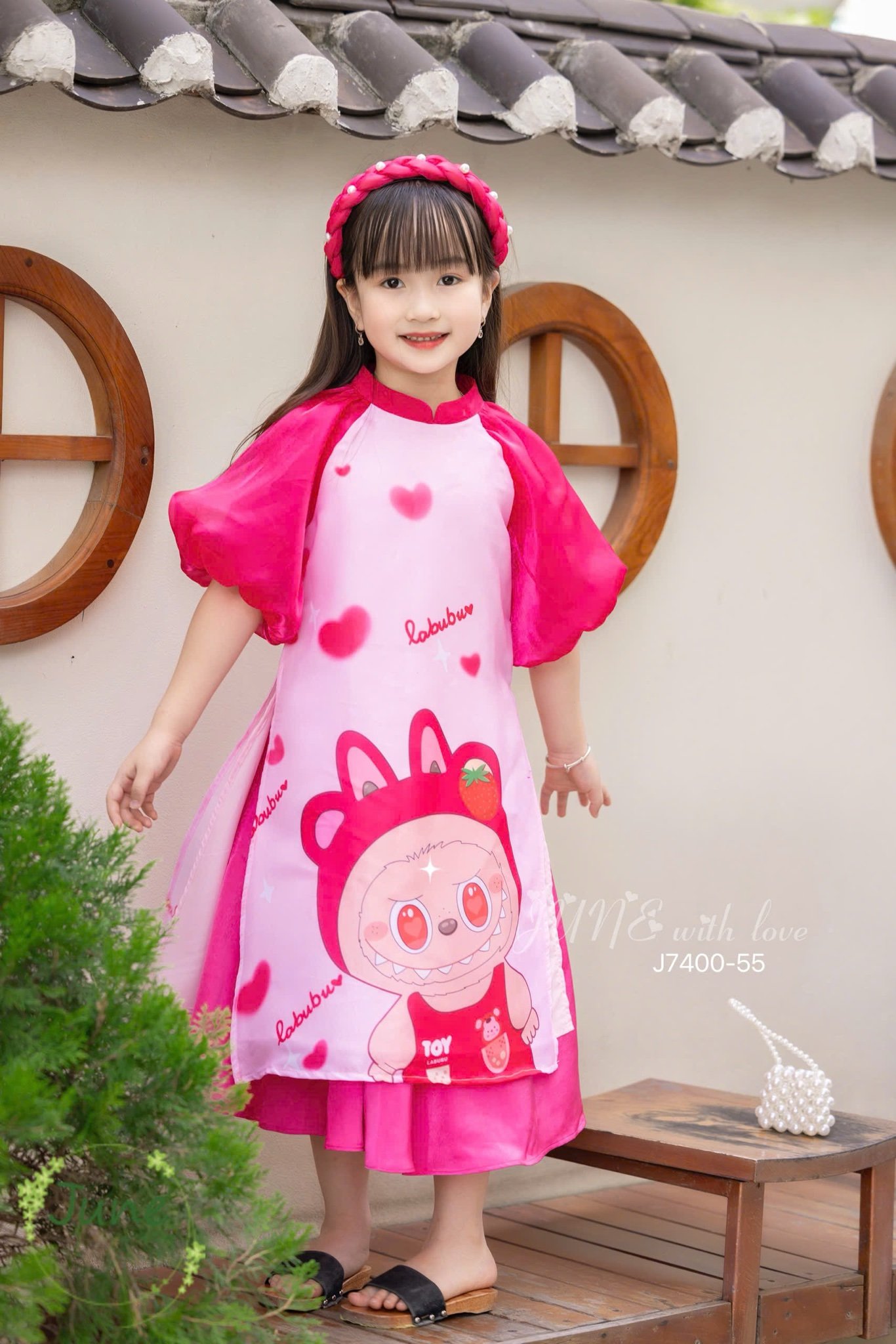 Áo dài June hồng Labubu