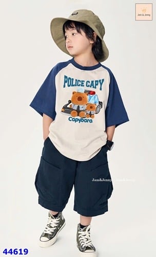 Bộ J&J trắng Capybara Police - size 3-4y