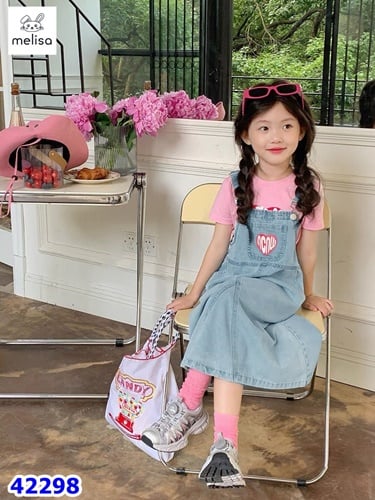 Set yếm Melisa hồng yếm xanh denim