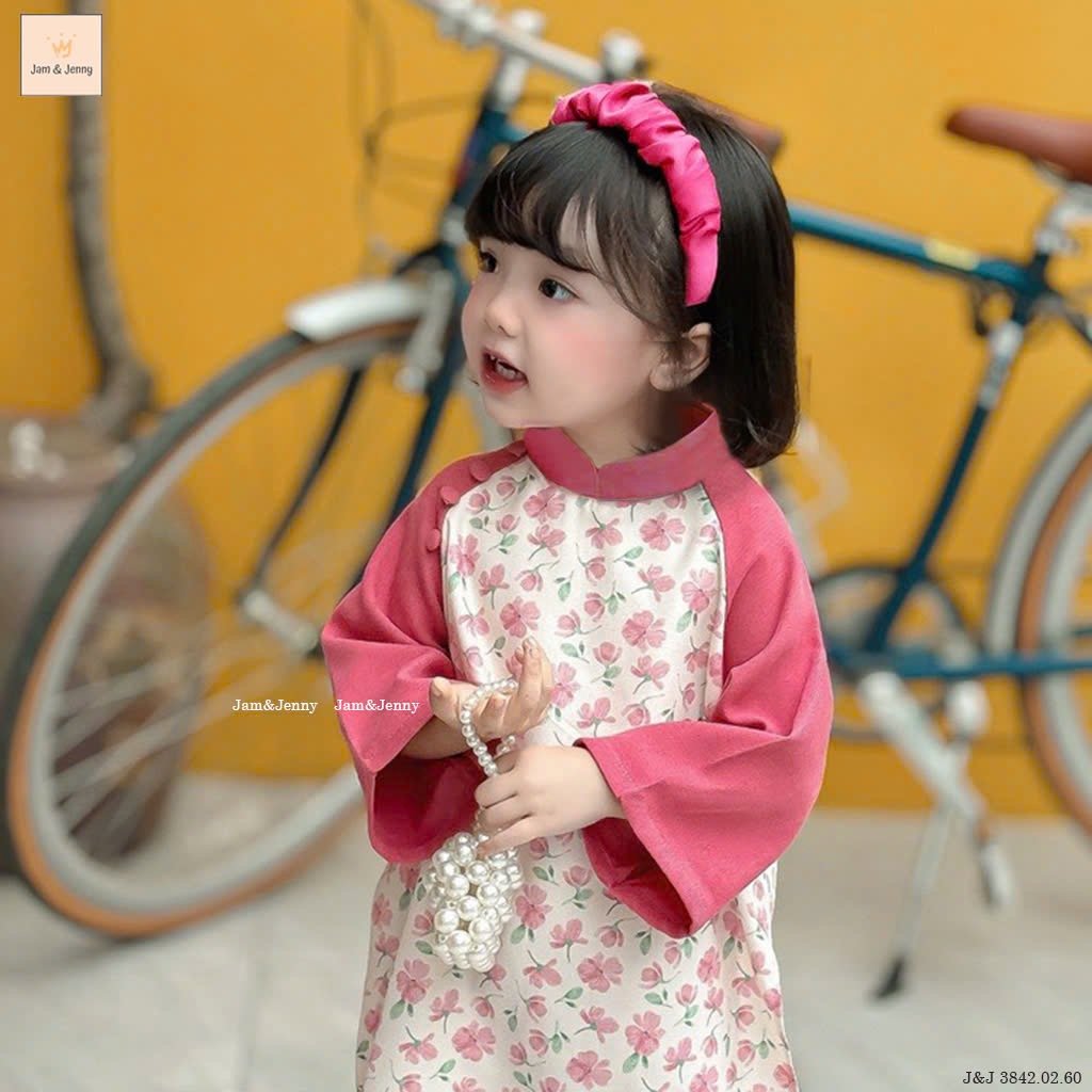 Áo dài J&J hồng đậm hoa