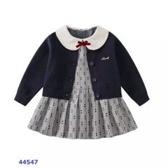 Set Cadigan xanh đen, đầm xanh trái tim