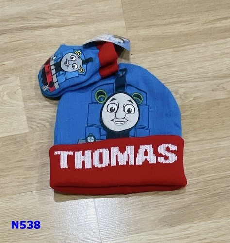 Nón len x.dương đỏ Thomas + bao tay xanh - size 3-8y
