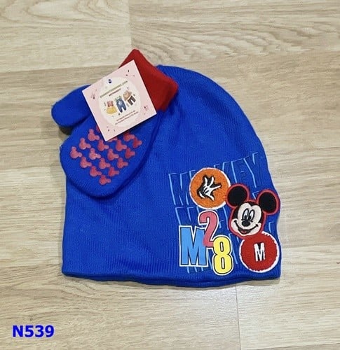 Nón len xanh MickeyM28 + bao tay - size 4-7y