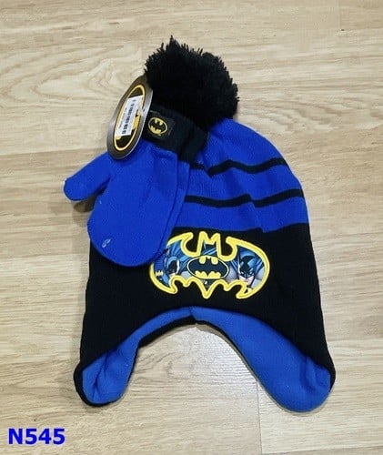 Nón len xanh Batman vàng + bao tay - size 3-7y