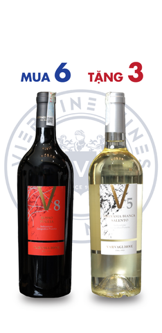 Combo V8 Rosso Puglia IGP và V5 Malvasia Bianca del Salento IGP