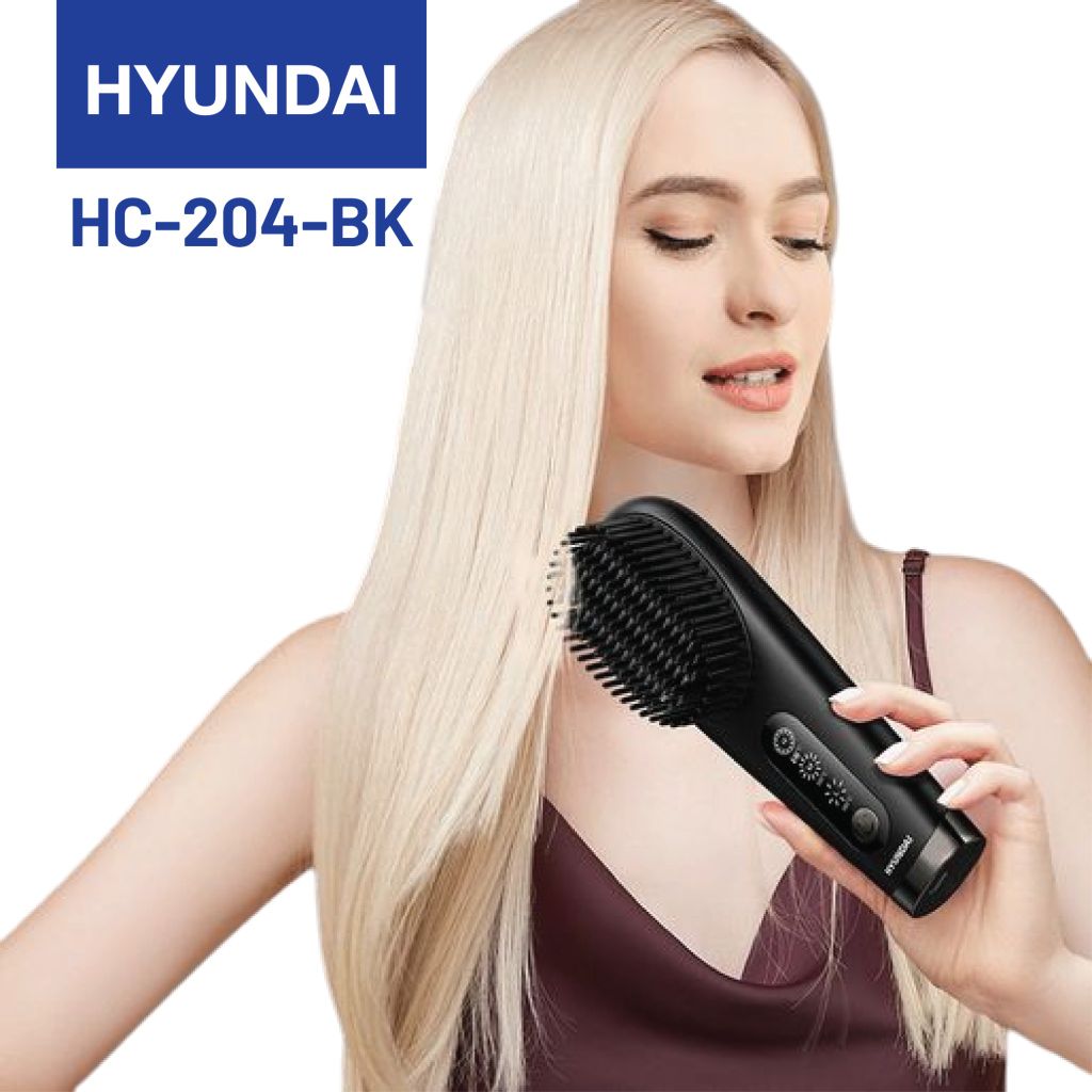Máy Duỗi Tóc Ion Âm HYUNDAI HC-204 2 Trong 1, Lược Duỗi Tóc Và Máy Uốn Tóc