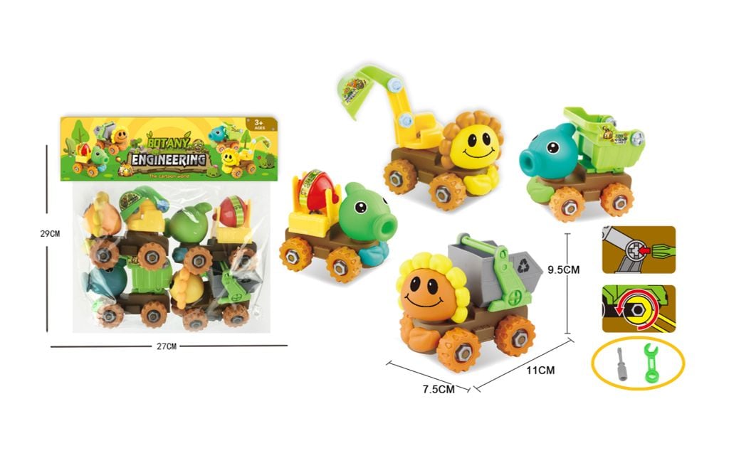 Bộ 4 chiếc xe mô hình lắp ráp Plant vs Zombie  8660
