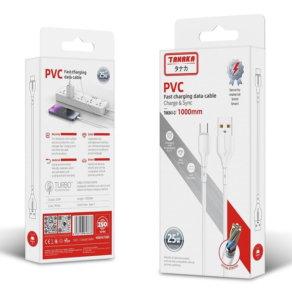 Cáp Sạc Nhanh USB To Type C Tanaka TNK841-C Công Suất 25W