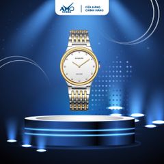 Đồng hồ nam cao cấp ROSSINI 5395T01G - dây thép không gỉ bạc vàng - mặt tròn trắng size 35.5mm siêu mỏng chỉ 5.5mm