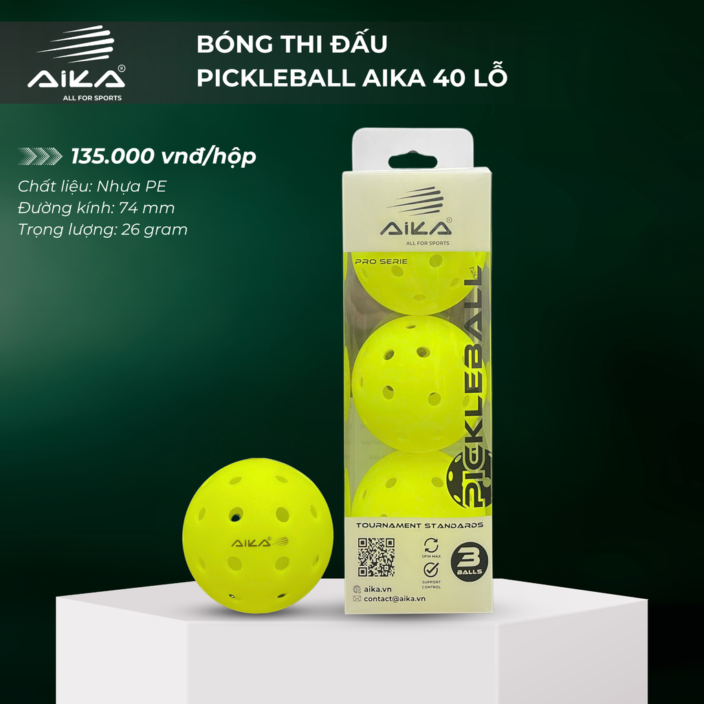 Bóng thi đấu Pickleball Aika 40 lỗ (Hộp 3 quả)