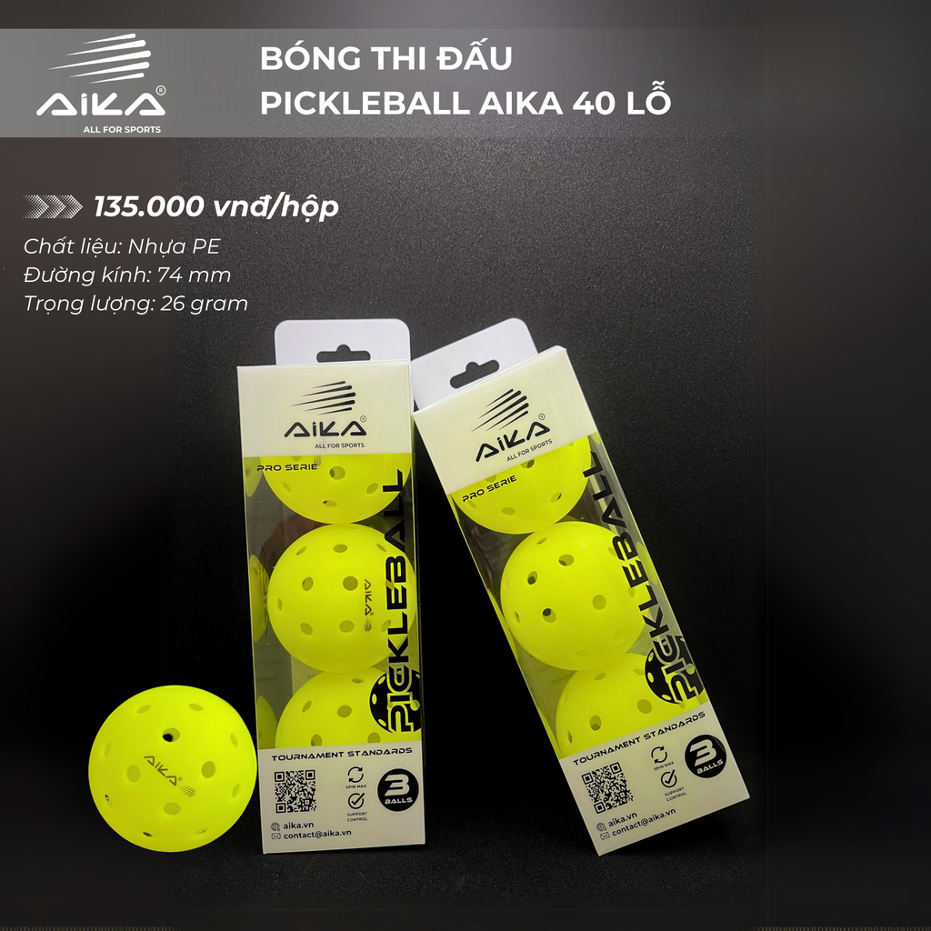 Bóng thi đấu Pickleball Aika 40 lỗ (Hộp 3 quả)