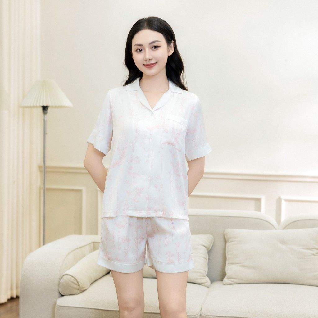 Bộ Đồ Mùa Hè Nữ Áo Tay Cộc Quần Đùi Lụa Latin Lamode LST035AS0