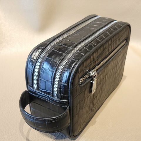 Embossed Black Crocodile Leather C2 Clutch