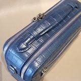  Embossed Navy Crocodile Leather Clutch 