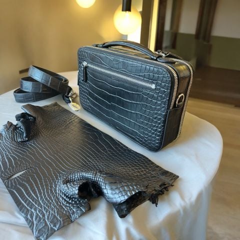 Black Crocodile Leather Clutch