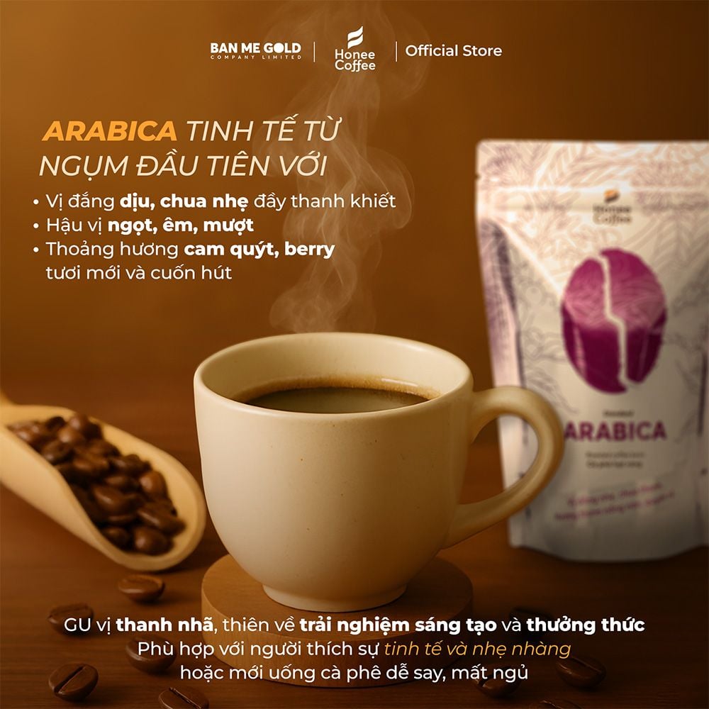 Cà Phê Arabica 100% Nguyên Chất (Cao Cấp) - 250g/500g/1kg NGUYÊN HẠT - Cafe Hạt Rang Xay Chính Hãng Ban Me Gold - Honee Coffee
