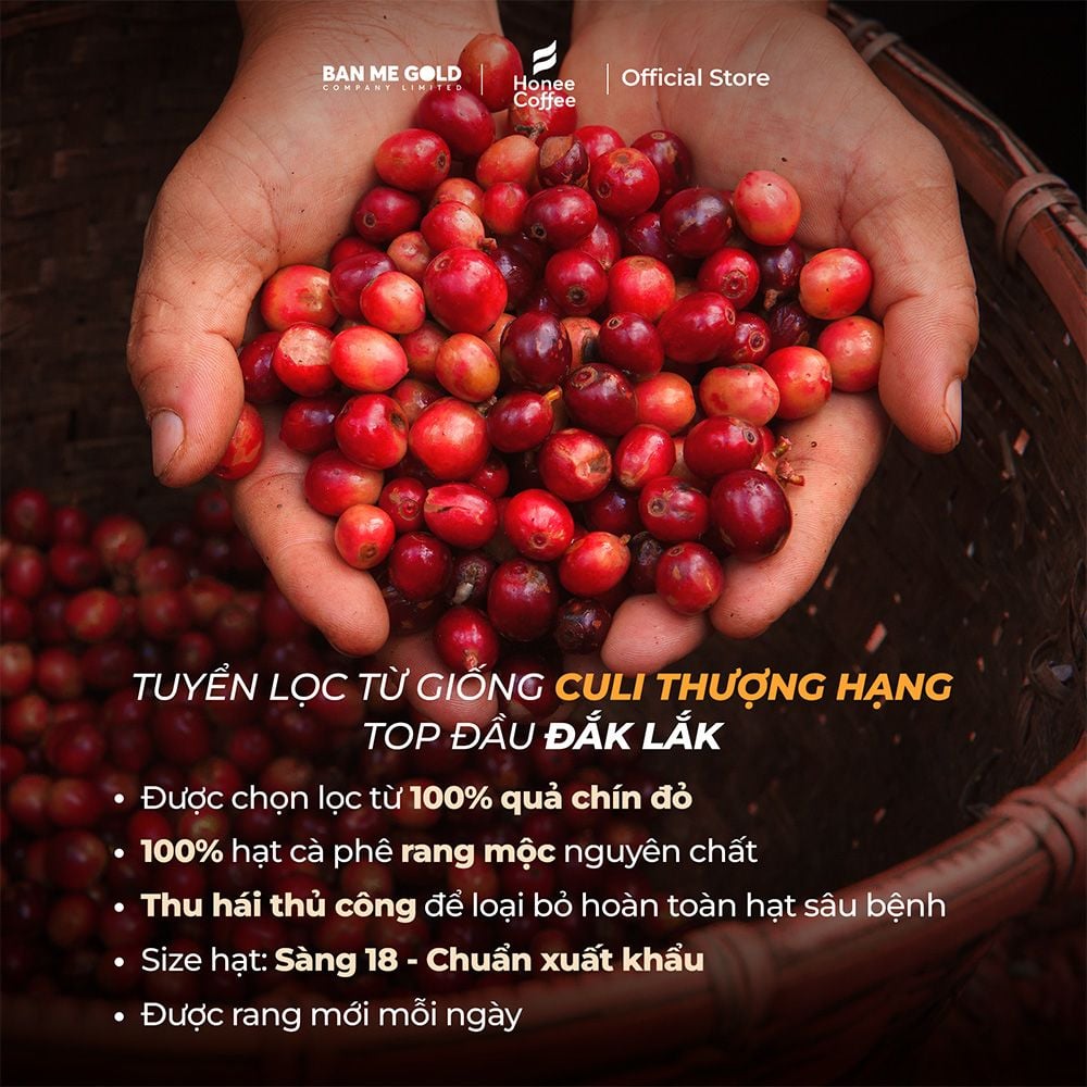 Cà Phê Culi 100% Nguyên Chất (Cao Cấp) - 250g/500g/1kg - Cafe Hạt Rang Đắng Đậm - Chính Hãng Ban Me Gold - Honee Coffee