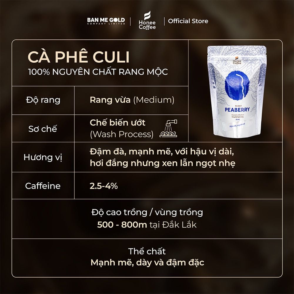 Cà Phê Culi 100% Nguyên Chất (Cao Cấp) - 250g/500g/1kg - Cafe Hạt Rang Đắng Đậm - Chính Hãng Ban Me Gold - Honee Coffee