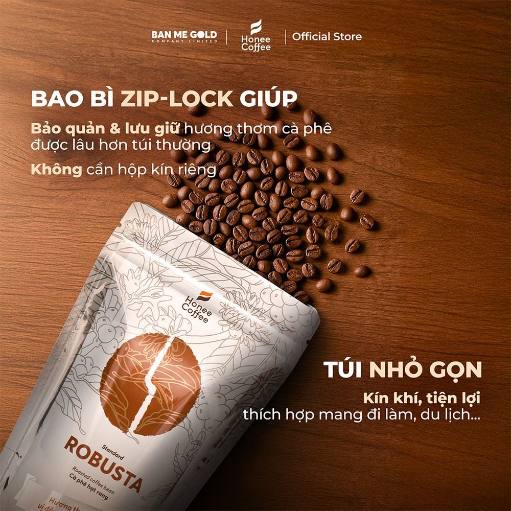 Cà Phê Robusta 100% Nguyên Chất (Cao Cấp) - 250g/500g/1kg - Cafe Hạt Rang Xay Chính Hãng Ban Me Gold - Honee Coffee